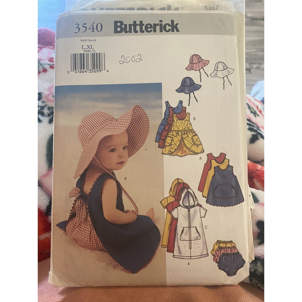 Butterick 3540 Baby Girls Sewing Pattern Pinafore Dress Hat Size L XL Cut